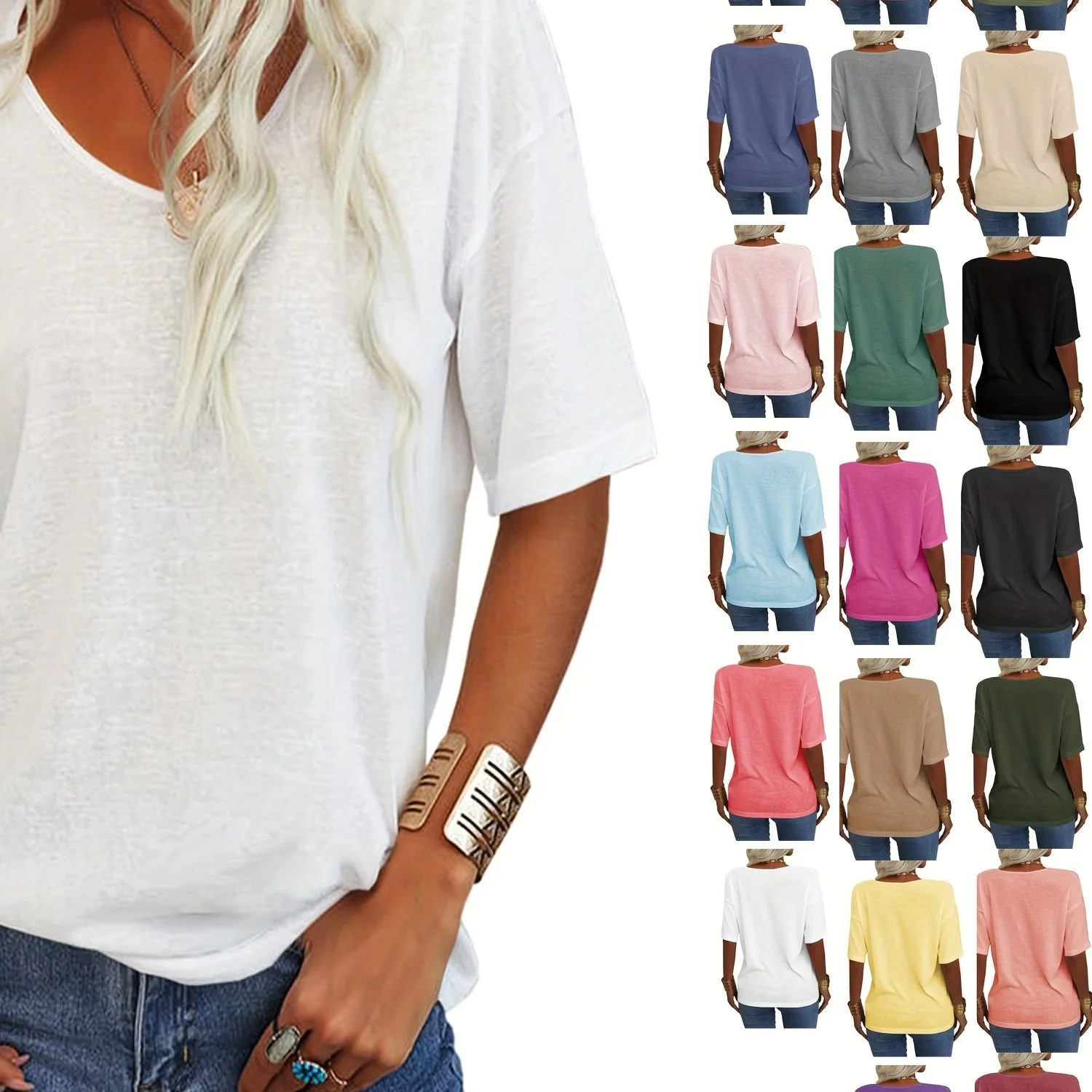 Casual Floral V Neck Short Sleeve T-shirt