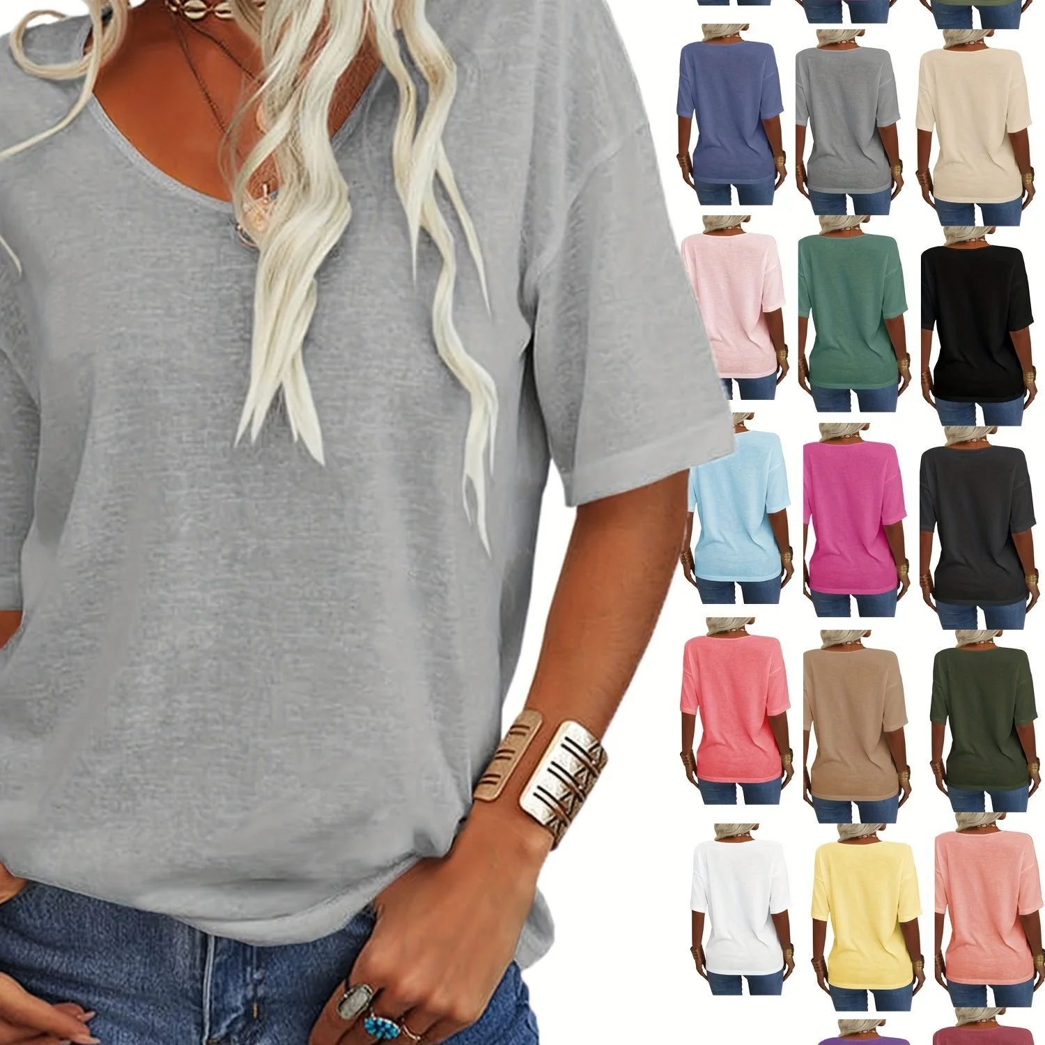 Casual Floral V Neck Short Sleeve T-shirt