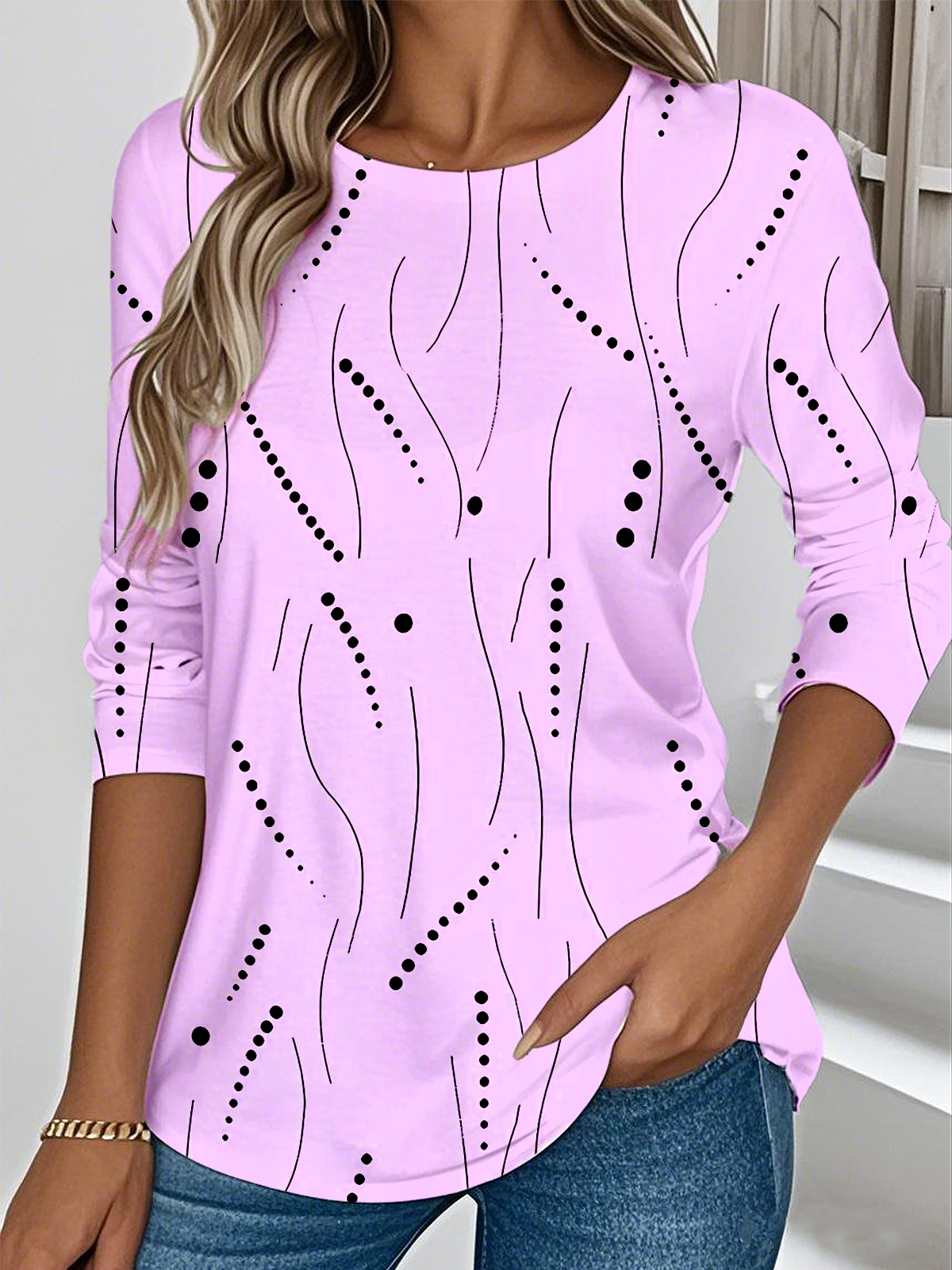 Casual Striped Crew Neck Long Sleeve T-shirt