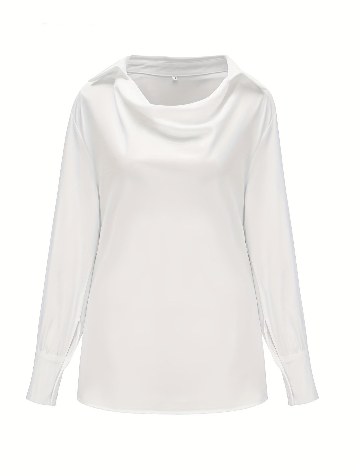Cowl Neck Long Sleeve Plain Regular Micro-Elasticity Loose Shirt For Women