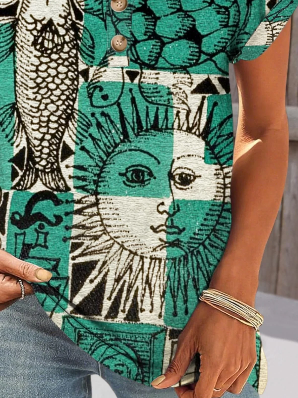 Casual Art Painting V Neck Short Sleeve Comfy Cotton T-shirt