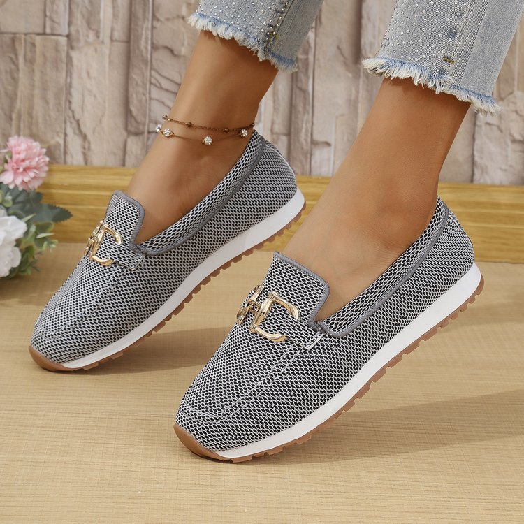 Women Lightweight Breathable Slip Metallic Accents Loafers 