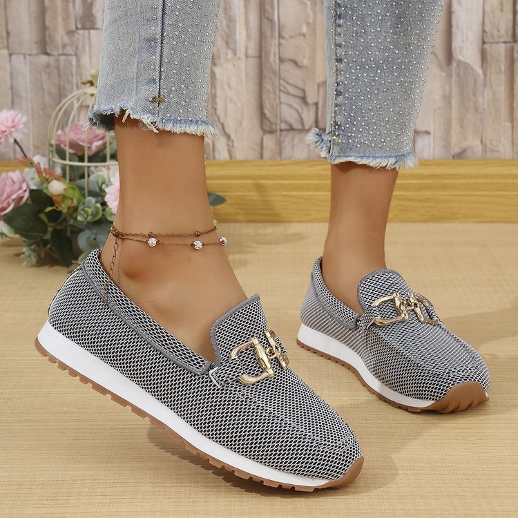 Women Lightweight Breathable Slip Metallic Accents Loafers 