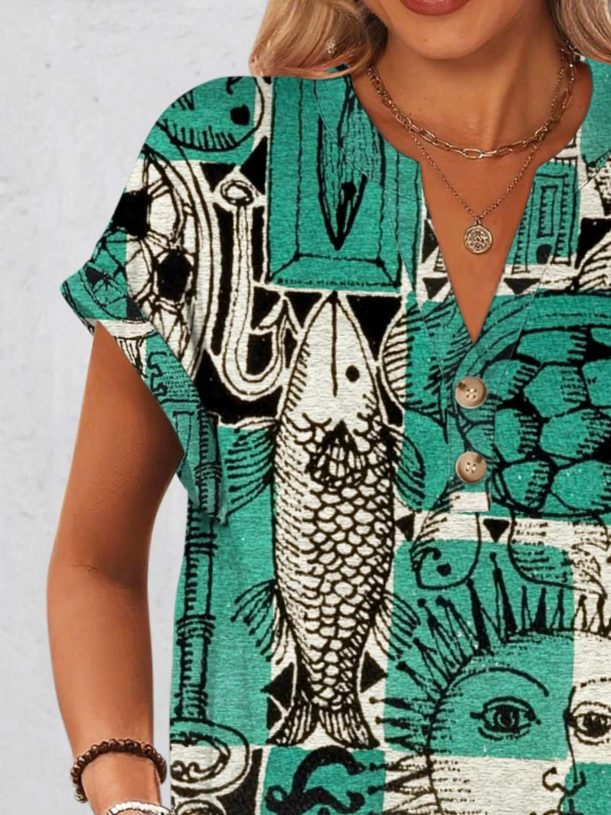 Casual Art Painting V Neck Short Sleeve Comfy Cotton T-shirt