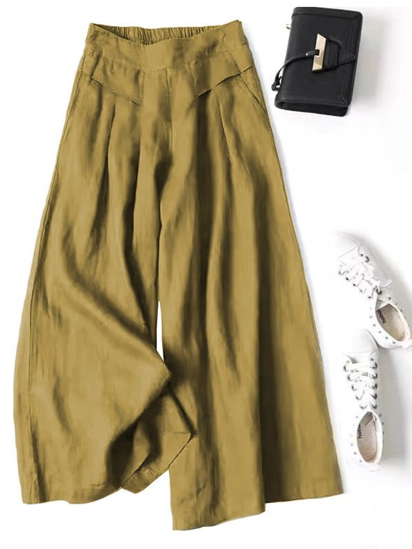Women Plain Long Elastic Waist Pants Casual Spring/Fall Trousers