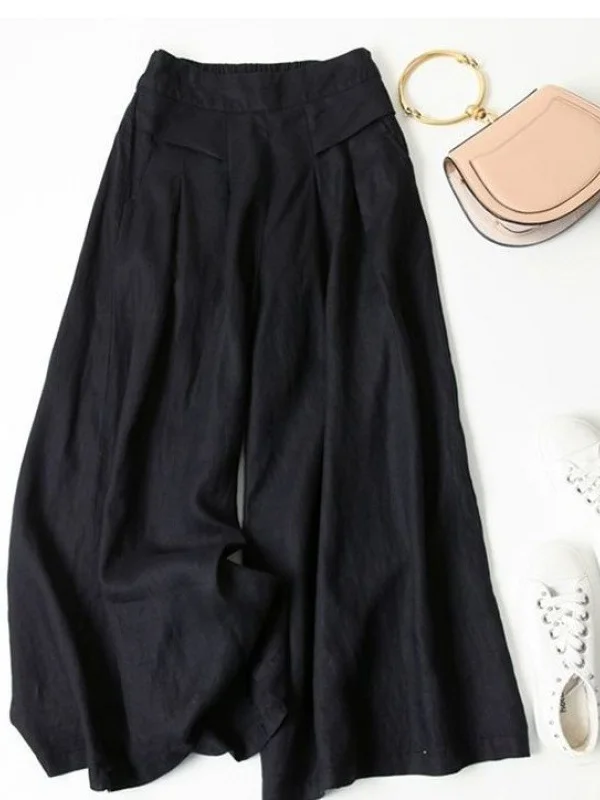 Women Plain Long Elastic Waist Pants Casual Spring/Fall Trousers