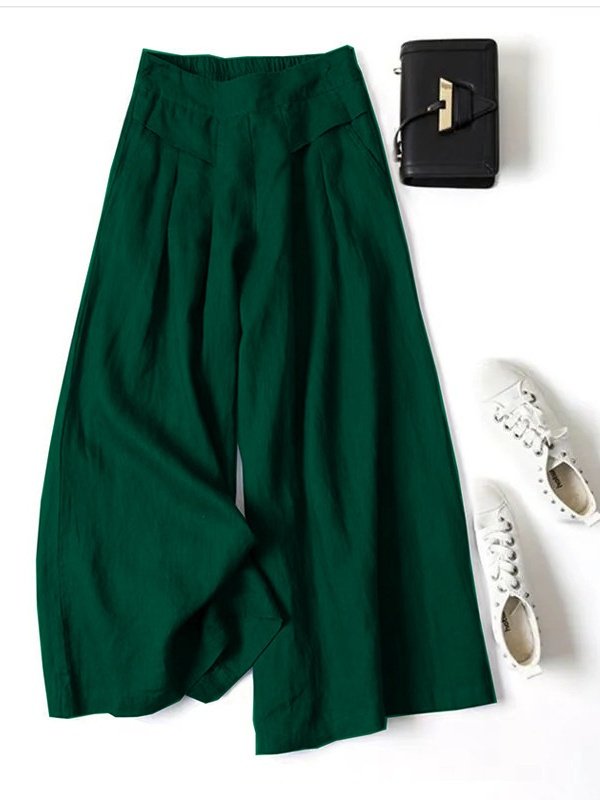 Women Plain Long Elastic Waist Pants Casual Spring/Fall Trousers