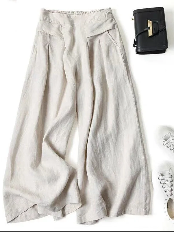 Women Plain Long Elastic Waist Pants Casual Spring/Fall Trousers