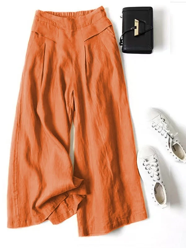 Women Plain Long Elastic Waist Pants Casual Spring/Fall Trousers