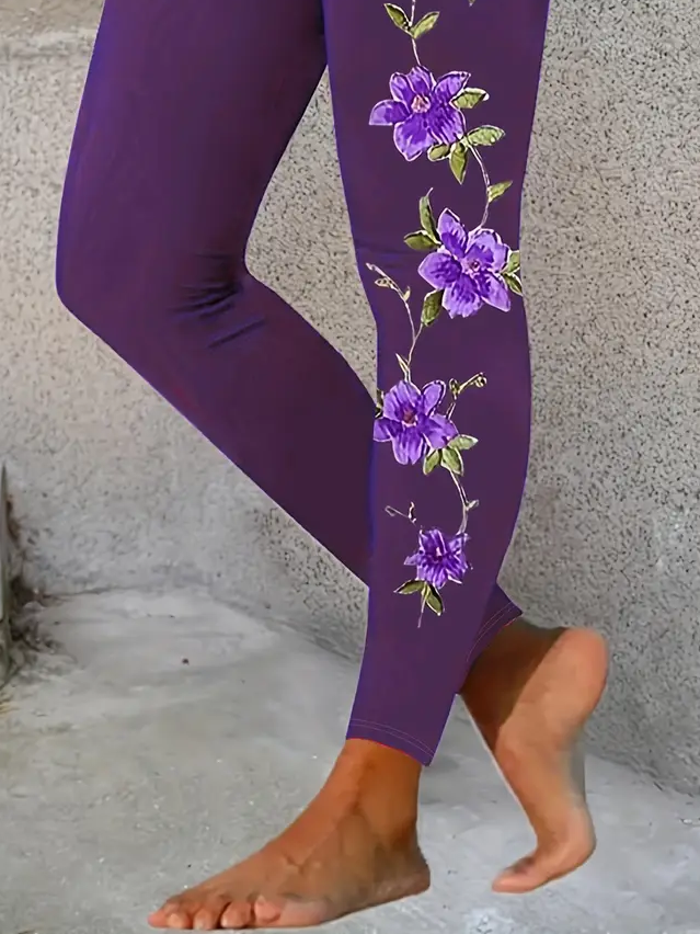 Women Floral Casual All Season Printing Long Leggings