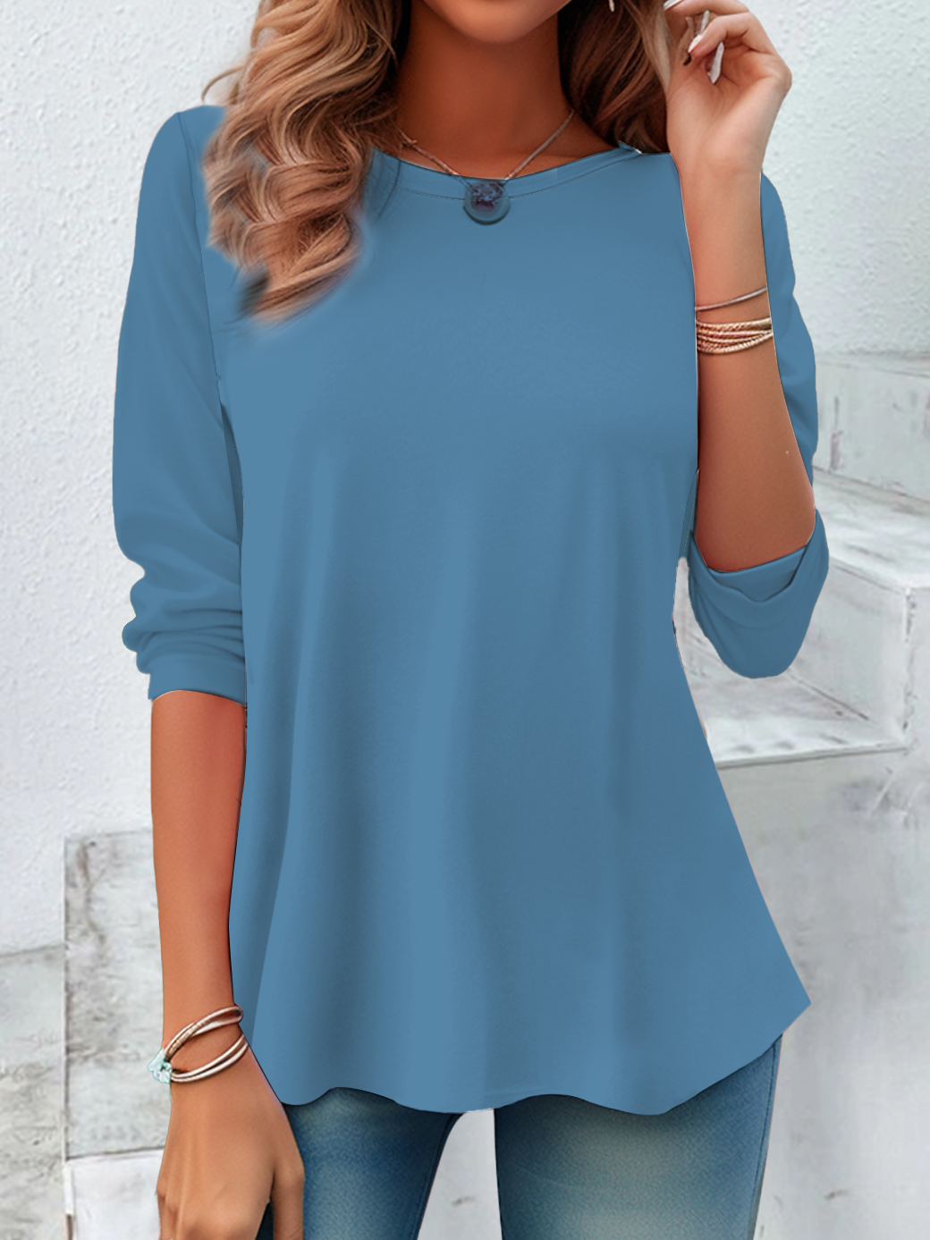 Casual Plain Crew Neck Long Sleeve T-shirt
