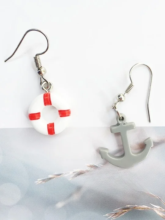Ocean Style Creative Handmade Boat Lifebuoy Anchor Earrings Personality Funny Asymmetrical Earrings