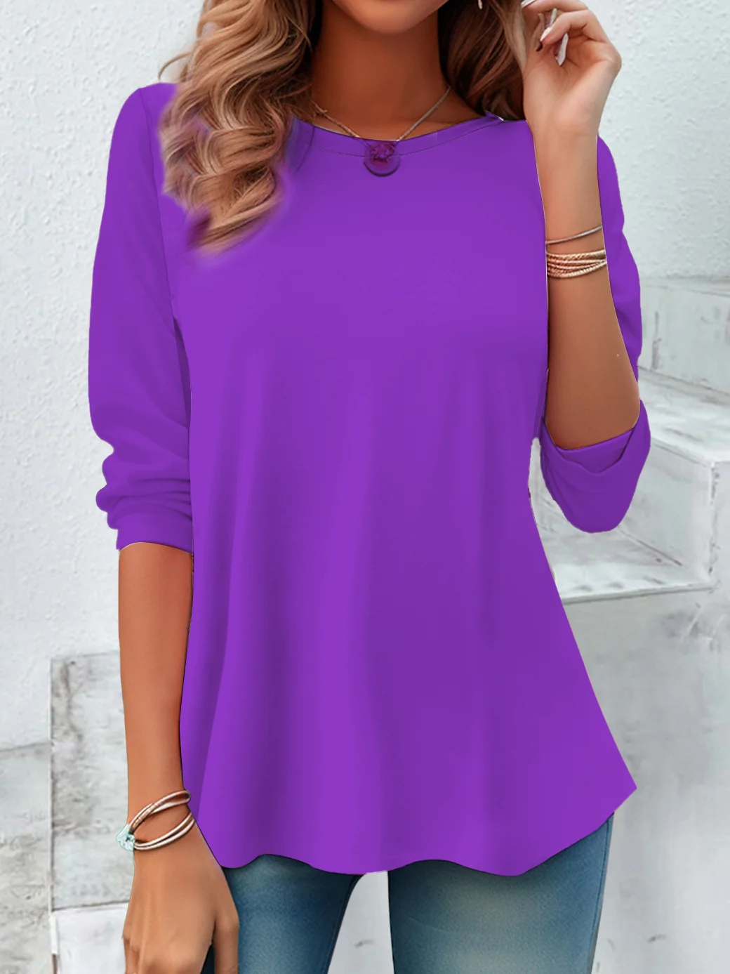 Casual Plain Crew Neck Long Sleeve T-shirt