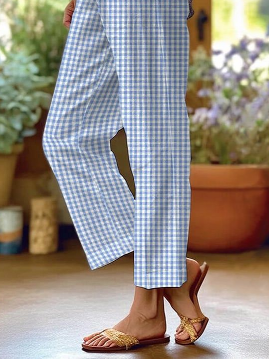 Women Plaid Long Pants Casual Spring/Fall Trousers