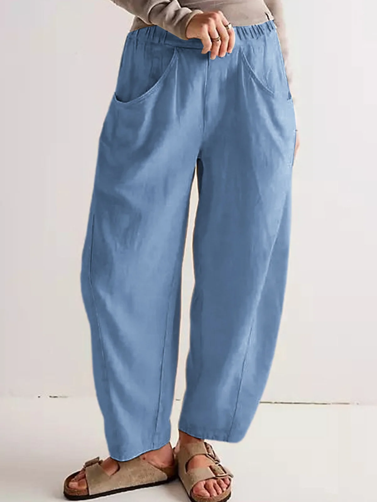 Women Plain Long Elastic Waist Pants Casual Spring/Fall Trousers
