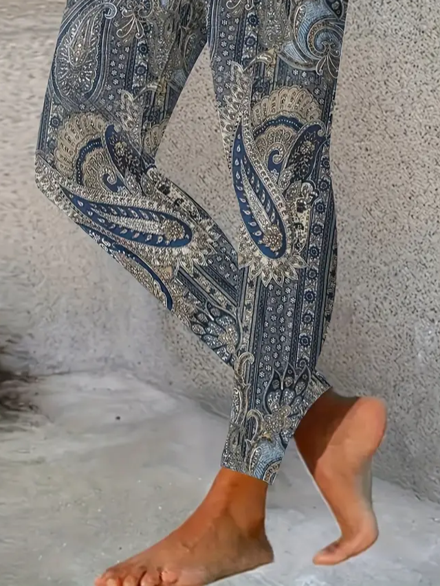 Women Paisley Casual All Season Printing Long Leggings