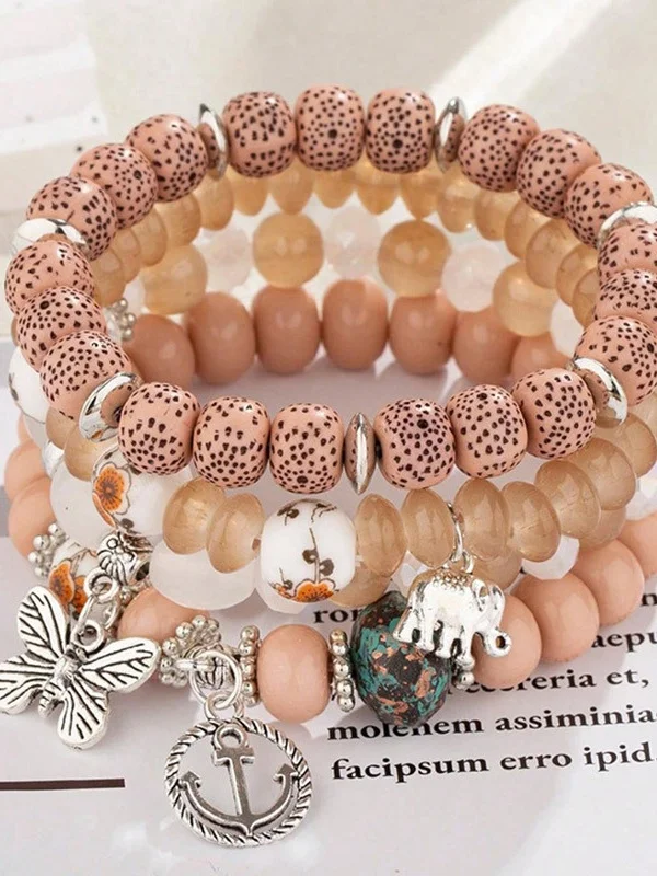 Bohemian Anchor Elephant Butterfly Multi-layer Beaded Elastic Bracelet