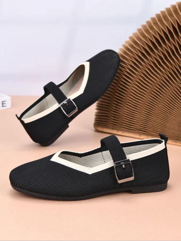 Casual Color Block Breathable Lace-Up Flat Heel Shallow Shoes Split Joint