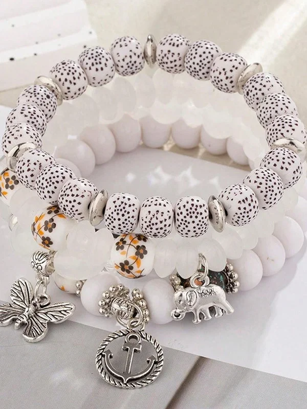 Bohemian Anchor Elephant Butterfly Multi-layer Beaded Elastic Bracelet