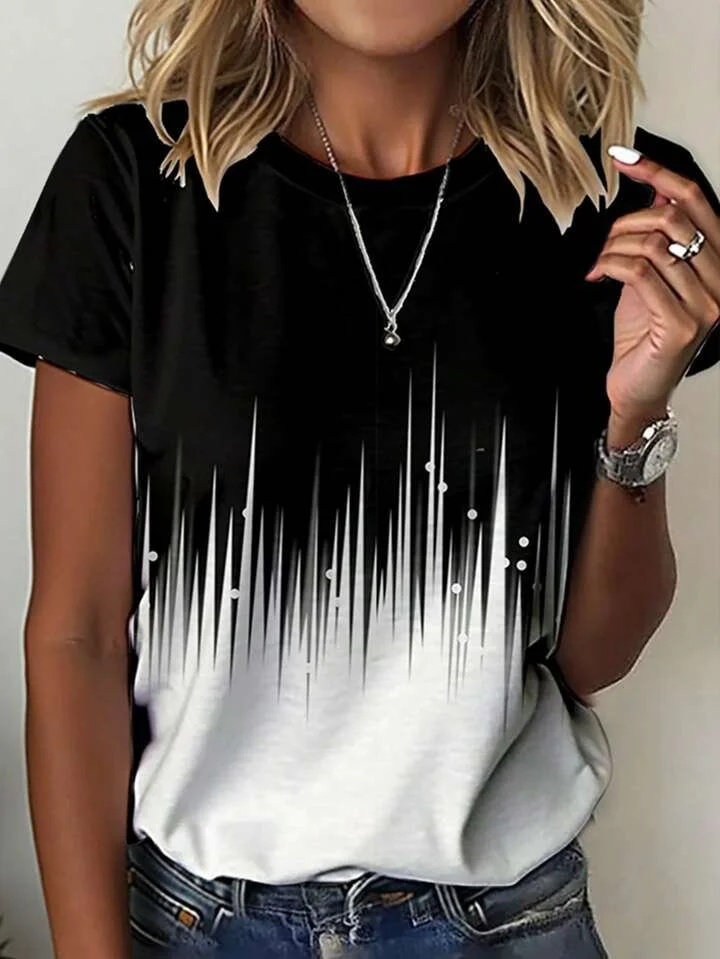 Casual Ombre Crew Neck Short Sleeve T-shirt