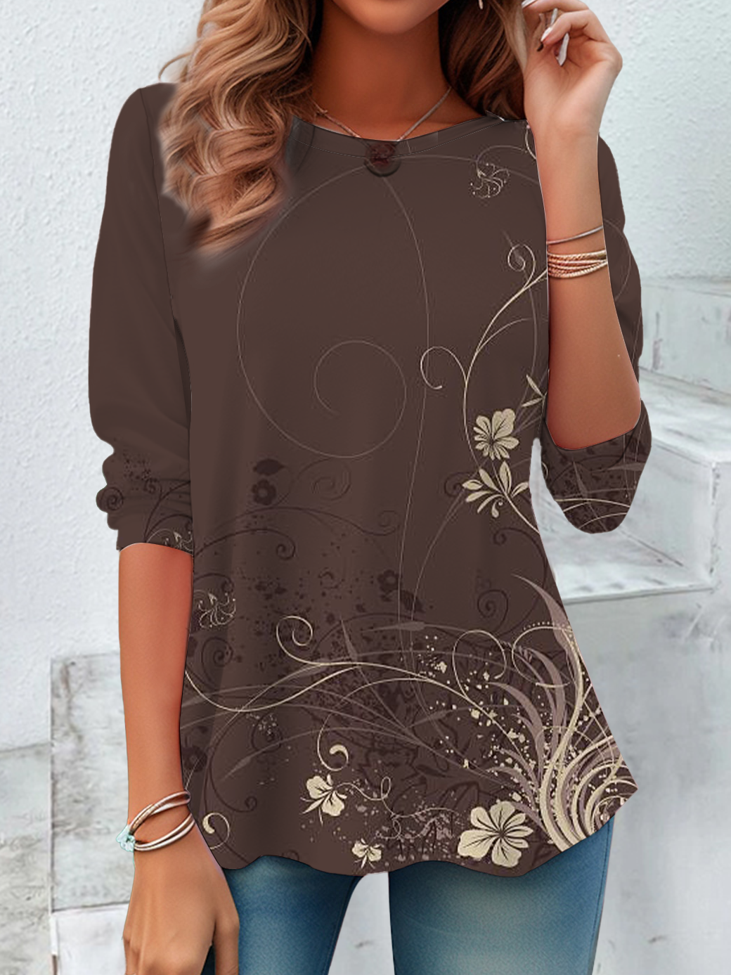 Casual Floral Crew Neck Long Sleeve T-shirt