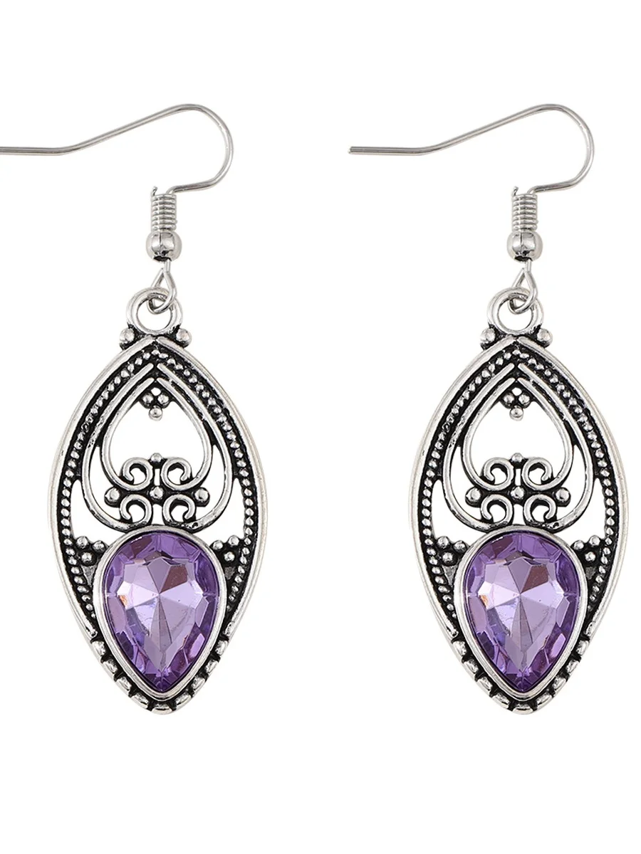 Personalized Retro Style Men And Women Inlaid Purple Zircon Earrings Fashionable Hollow Purple Crystal Earrings
