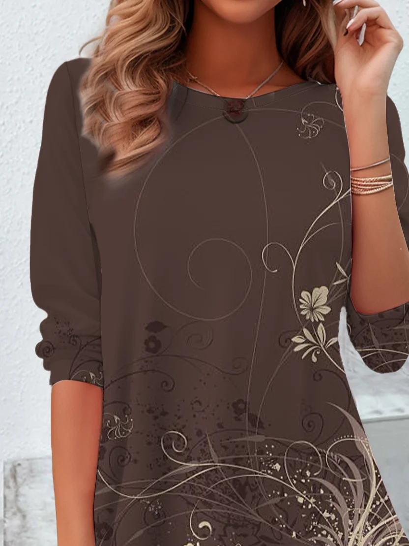 Casual Floral Crew Neck Long Sleeve T-shirt