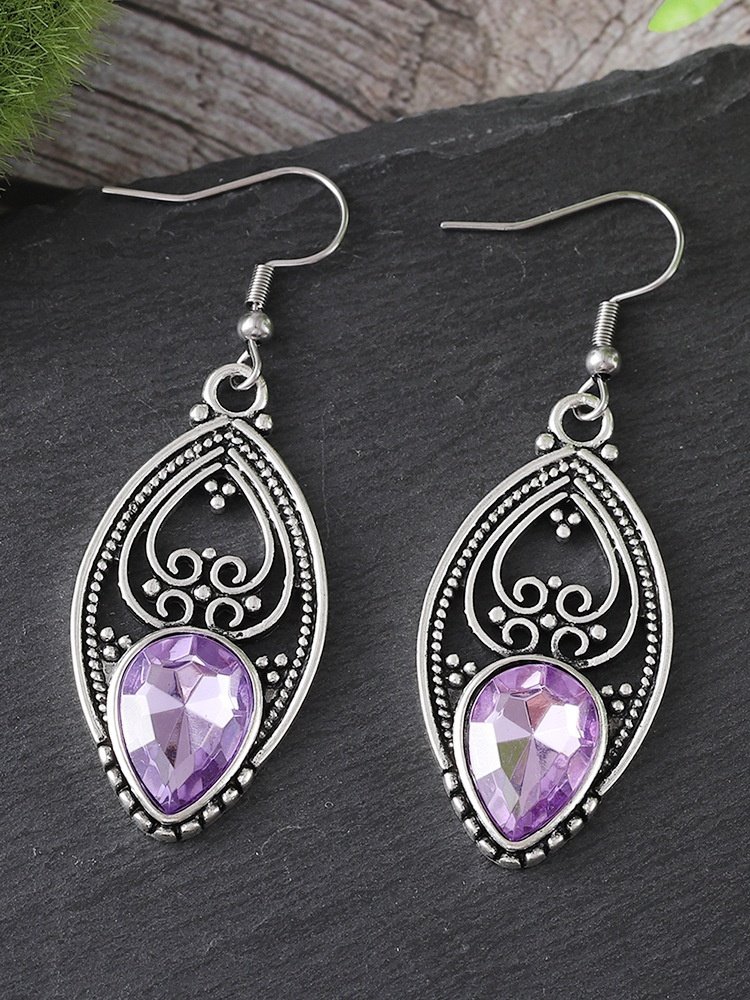 Personalized Retro Style Men And Women Inlaid Purple Zircon Earrings Fashionable Hollow Purple Crystal Earrings
