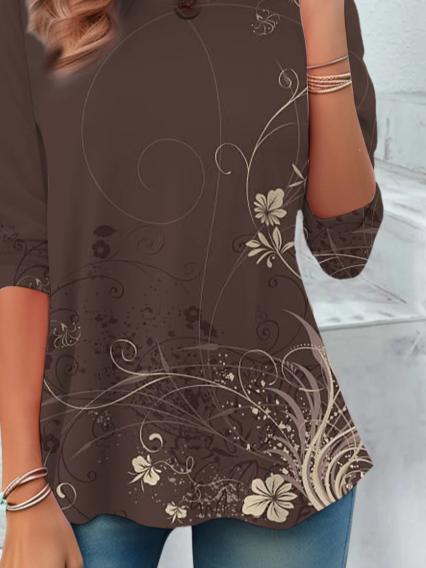 Casual Floral Crew Neck Long Sleeve T-shirt