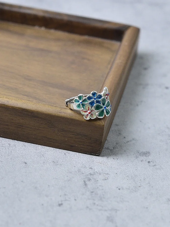 Exquisite Open Enamel Creative Retro Color Flower Ring Ethnic Style Classical Open Adjustable Ring