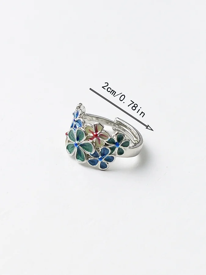 Exquisite Open Enamel Creative Retro Color Flower Ring Ethnic Style Classical Open Adjustable Ring