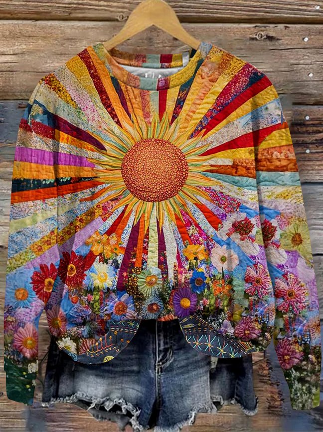 Casual Crew Neck Text Letters Sweatshirt