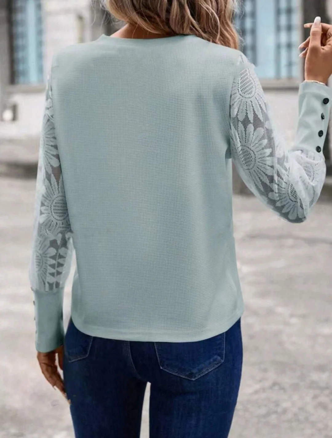 Women Sweatshirt Vintage Crew Neck Lace Jacquard Floral Elegant Top