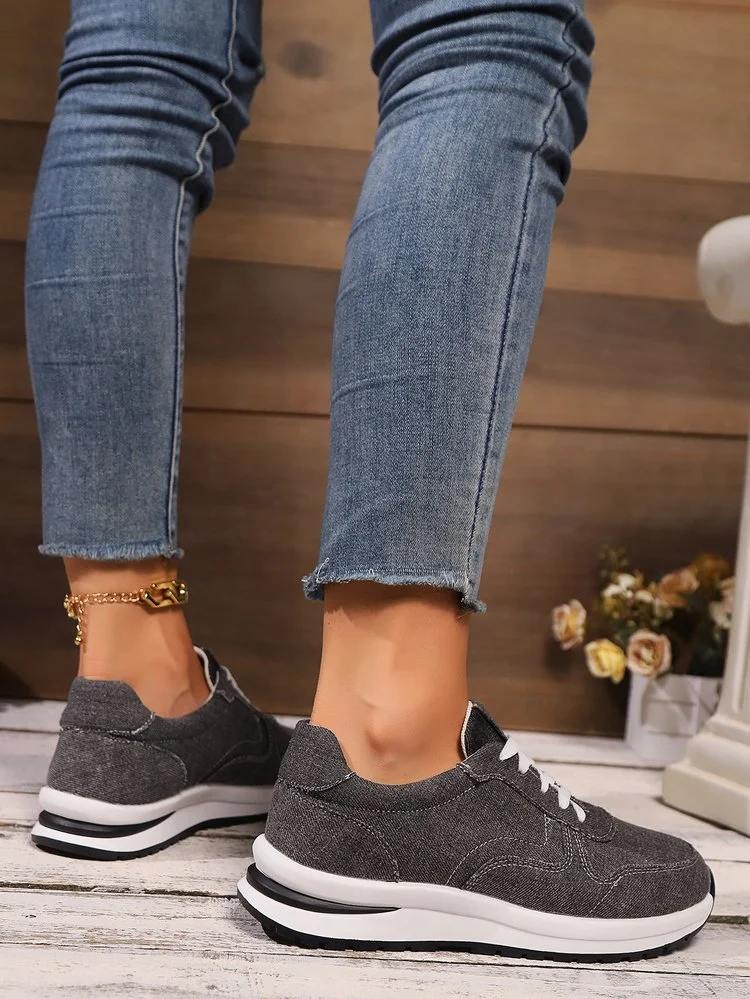 Casual Plain Breathable Lace-Up Low Heel Cortez Split Joint