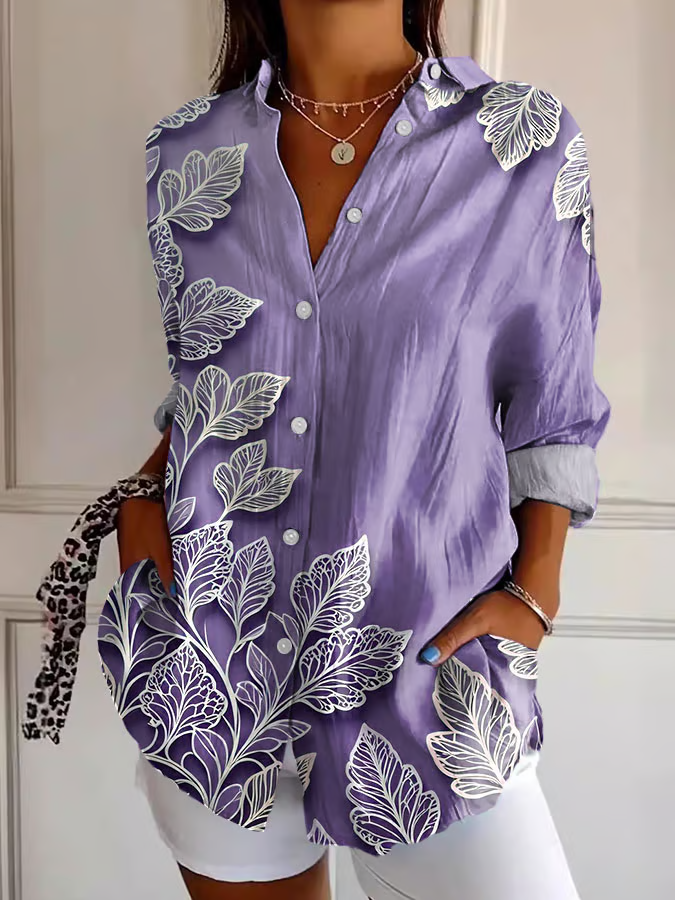 Shirt Collar Regular Sleeve Long Sleeve Floral Buckle Regular Loose Button Up Shirt Shirt For Women