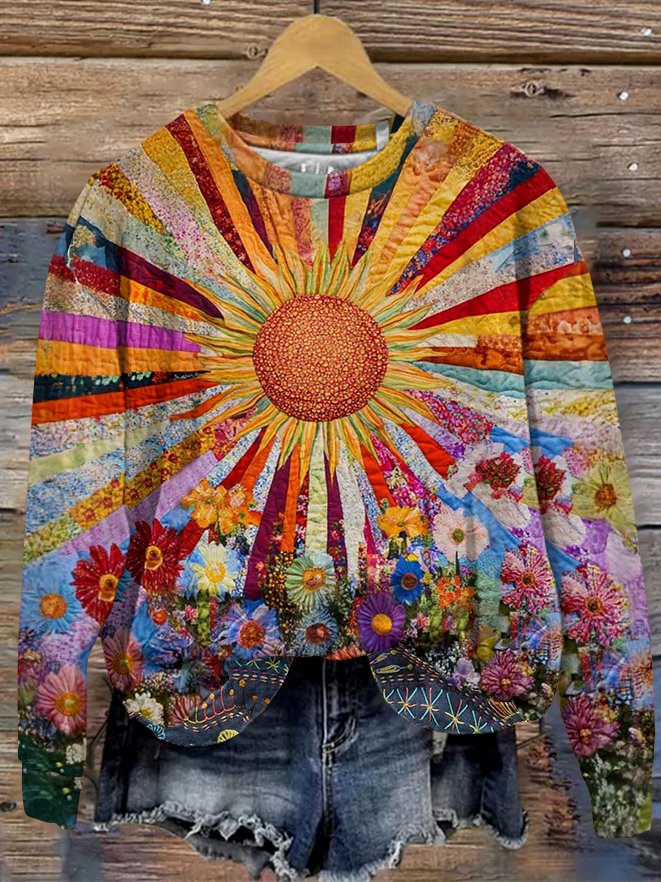 Casual Crew Neck Text Letters Sweatshirt