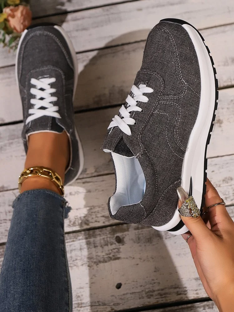 Casual Plain Breathable Lace-Up Low Heel Cortez Split Joint