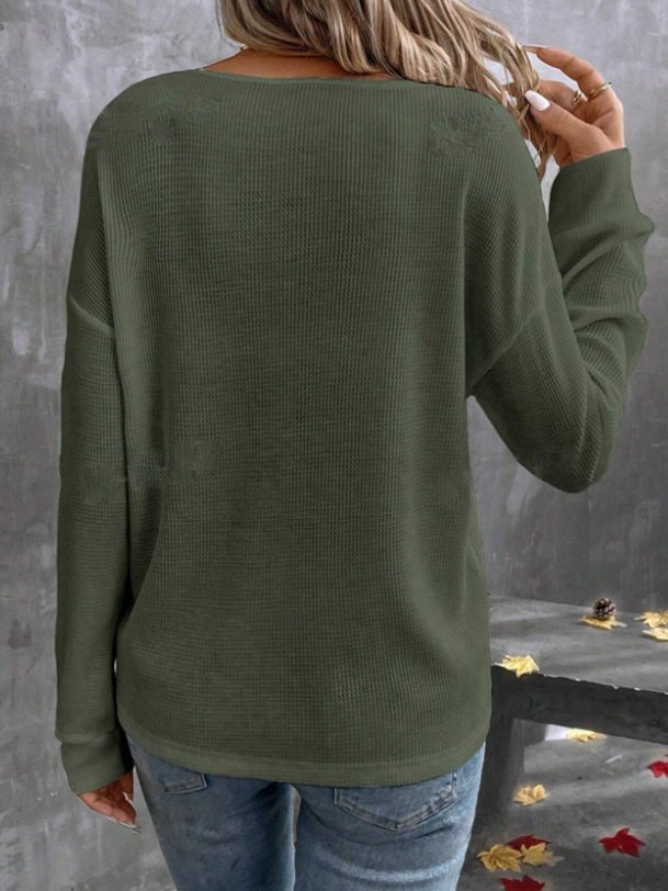 Vintage Plain V Neck Long Sleeve T-shirt