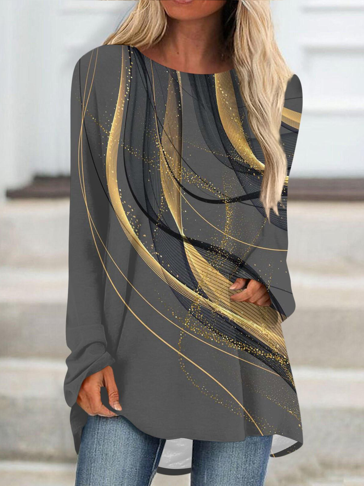 Vintage Striped Crew Neck Long Sleeve T-shirt