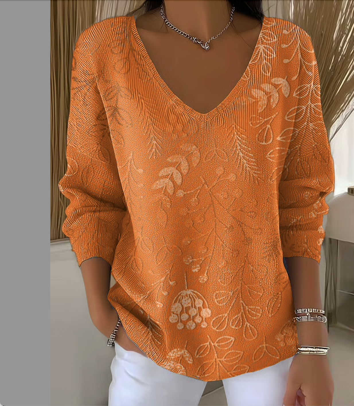 Women Cotton Floral Long Sleeve Comfy Casual Sweater