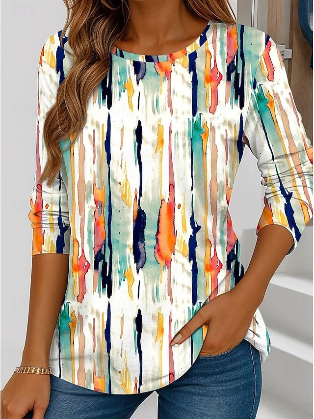 Casual Striped Crew Neck Long Sleeve T-shirt