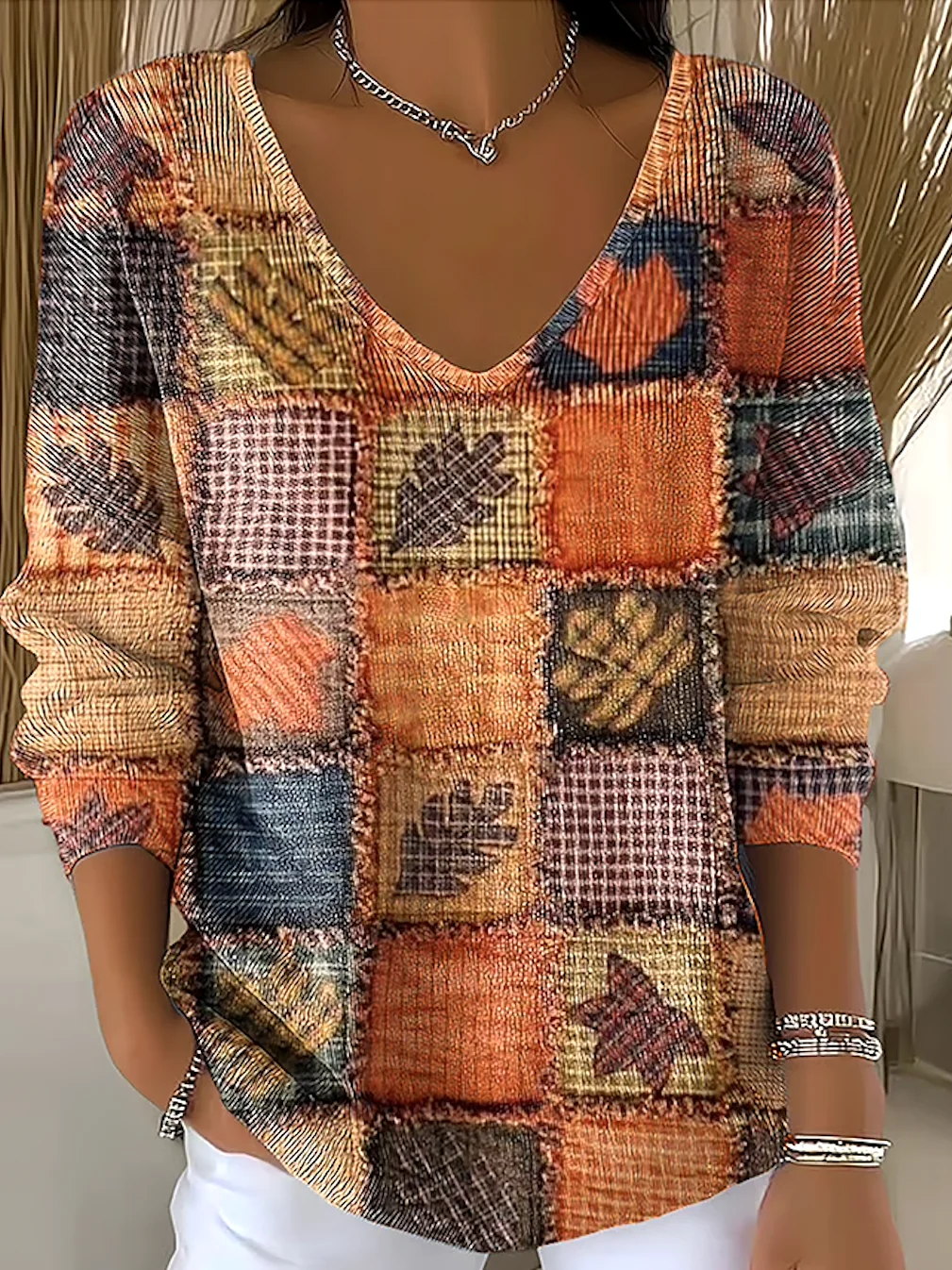 Women Cotton Floral Long Sleeve Comfy Casual Sweater