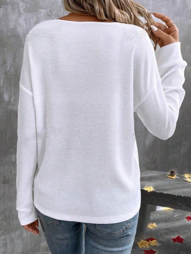 Vintage Plain V Neck Long Sleeve T-shirt