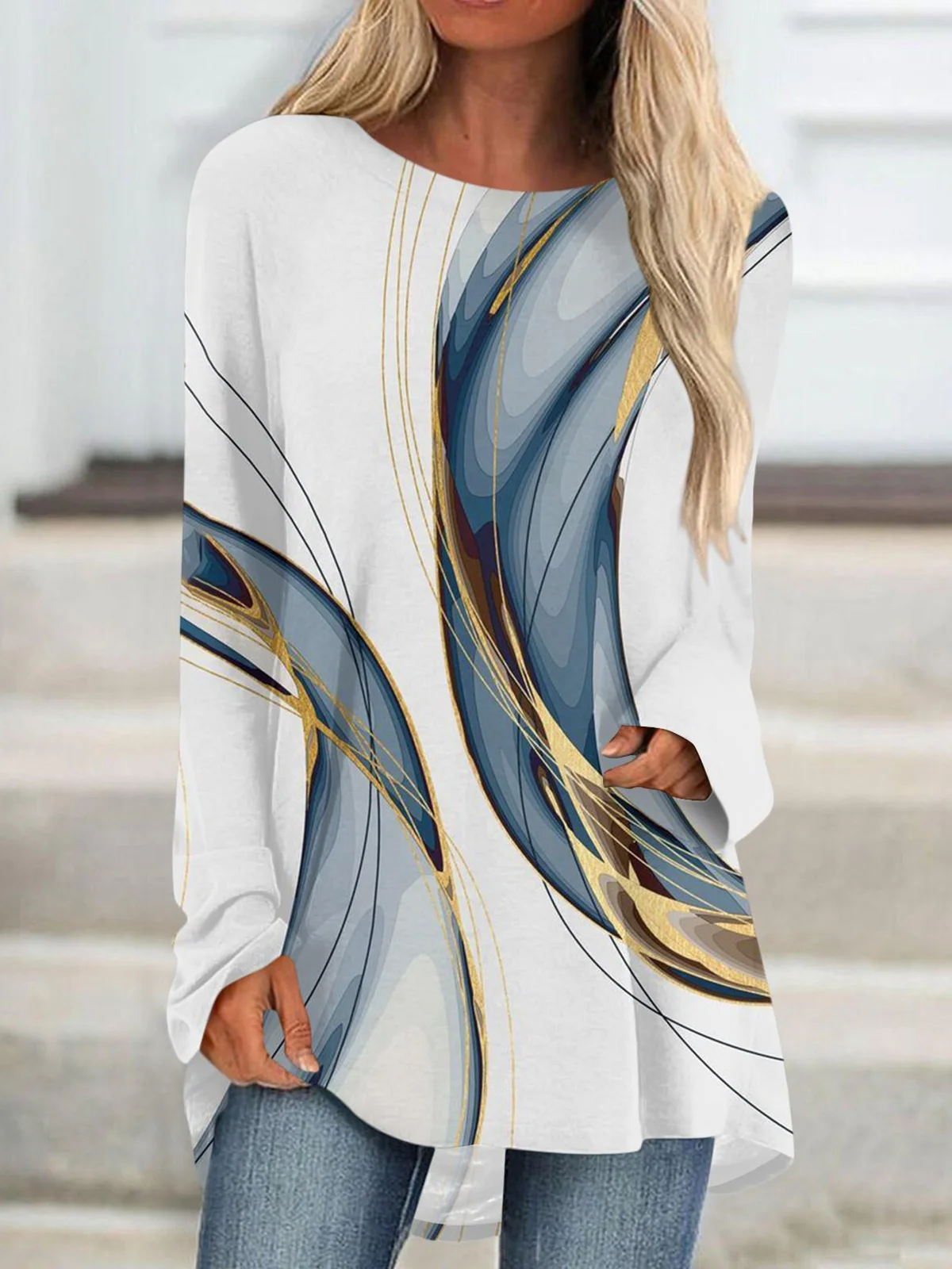 Vintage Striped Crew Neck Long Sleeve T-shirt