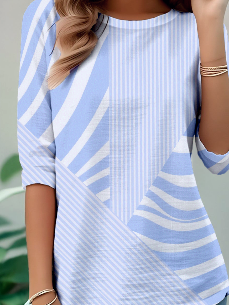 Vintage Striped Crew Neck Long Sleeve T-shirt