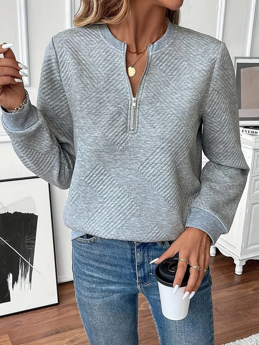 Casual V Neck Plain Sweatshirt