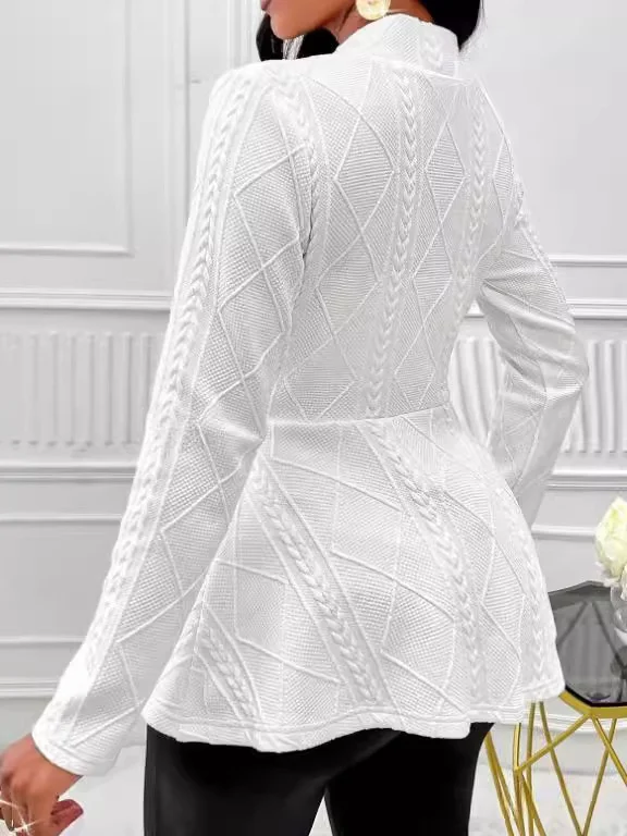 Women Spring/Fall Outerwear Vintage Jacquard Geometric Long Sleeve Half Open Collar Jacket