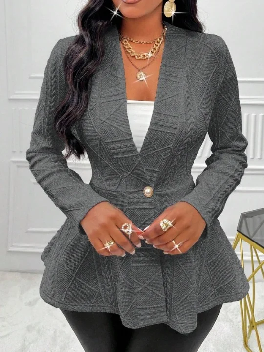 Women Spring/Fall Outerwear Vintage Jacquard Geometric Long Sleeve Half Open Collar Jacket