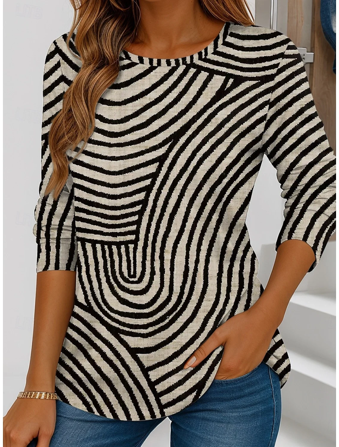 Casual Striped Crew Neck Long Sleeve T-shirt