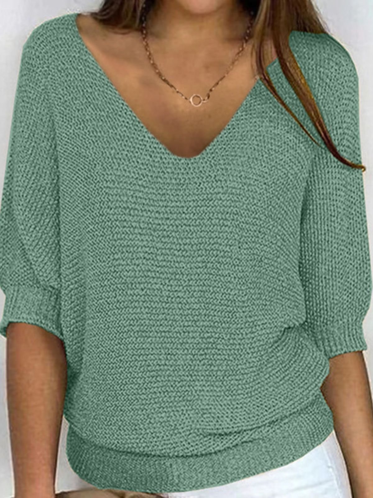 Women's Sweater Casual Plain Simple 3/4 Length Sleeve Knit Top